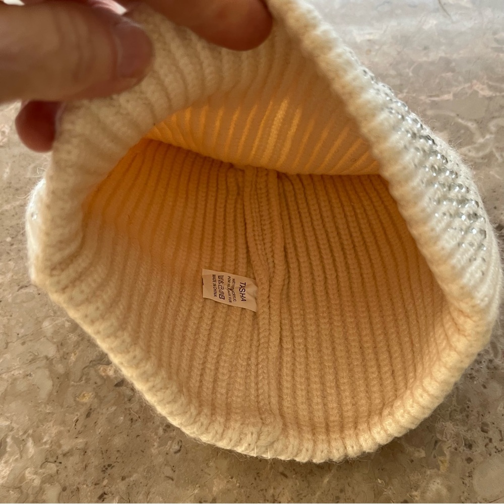 Cream Beanie with Rhinestone Detail - Picture 3 of 5